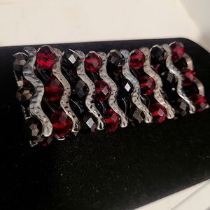 EUC Red Silver and Black Beaded Stretch Bracelet